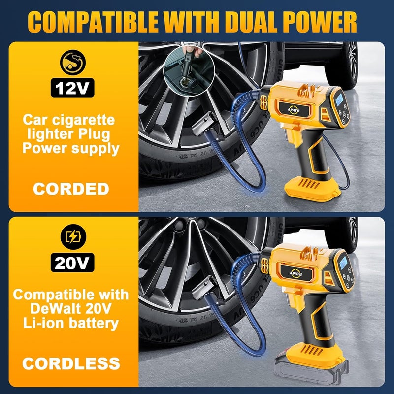 APATB Cordless Air Compressor for Dewalt 20V Max Battery,150PSI Portable Tire Inflator Handheld Air Pump with Digital Pressure Gauge for Cars Motorcycles Bikes Sport Balls (No Battery) - Image 2